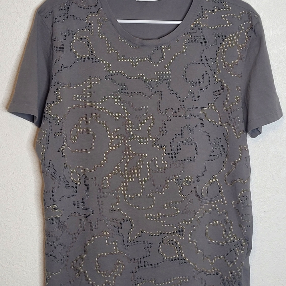 Versace Collection Metallic Embellishments T-shirt Short Sleeve Gray XL
